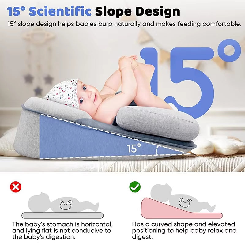 For Newborn Baby Lounger Pillow Acid Reflux Breastfeeding Pillow for Reducing Spit-Up Safety Strap Baby Wedge Pillow