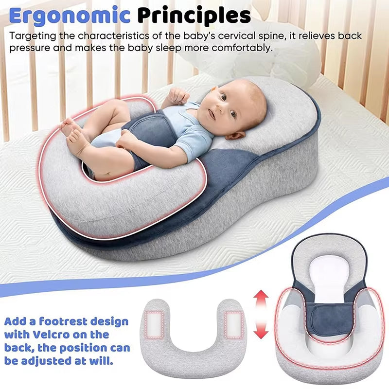 For Newborn Baby Lounger Pillow Acid Reflux Breastfeeding Pillow for Reducing Spit-Up Safety Strap Baby Wedge Pillow